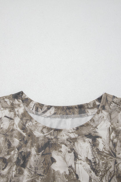 Khaki Plus Size Woodland Camouflage Print T Shirt