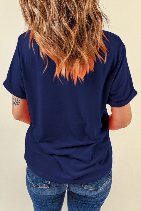 Blue Chenille Stars & Stripes Patched Graphic T Shirt
