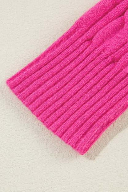 Pull à col montant et épaules tombantes en maille torsadée unie rouge rose