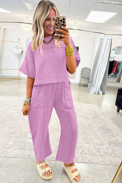 Orchid Bouquet Drop Shoulder Boxy Tee and Barrel Pants Set