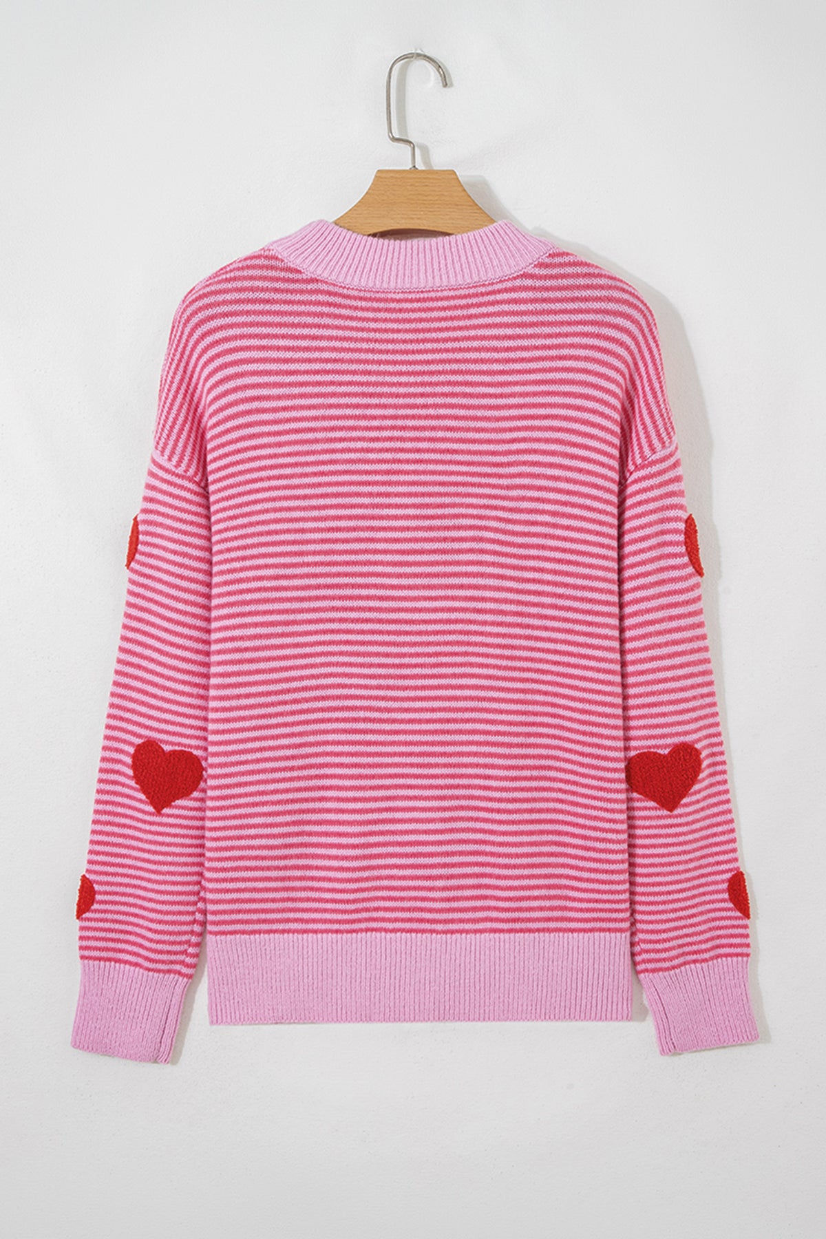 Rose Stripe Contrast Heart Pattern Valentine Knit Sweater