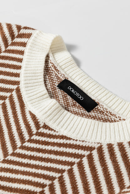 Pull ras du cou à épaules tombantes et bords contrastés couleur café