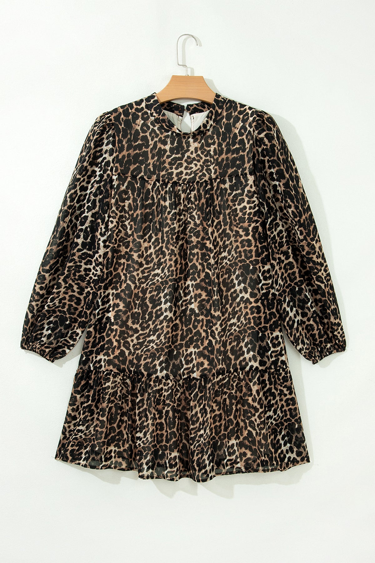 Brown Leopard Print Long Sleeve Short Shift Dress