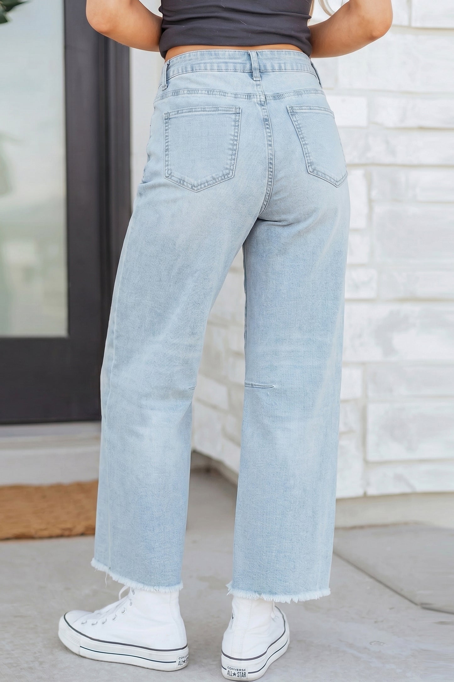 Beau Blue Frayed Cropped Straight Jeans