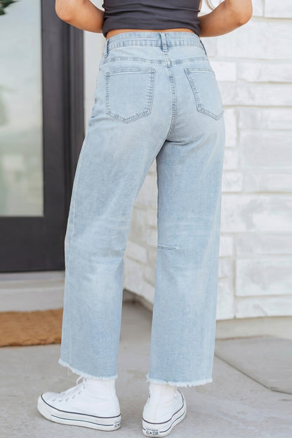 Beau Blue Frayed Cropped Straight Jeans