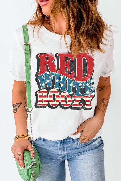 T-shirt graphique blanc ROUGE BLANC BOOZY Étoiles et rayures 