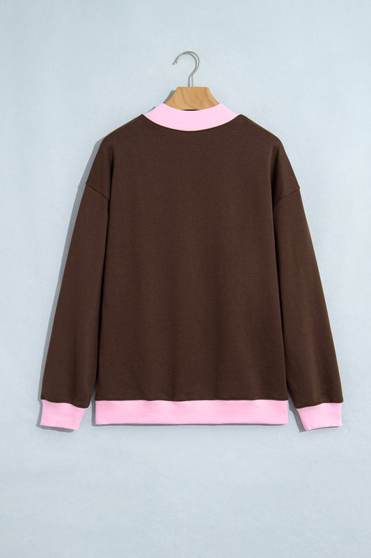 Coffee Polka Dot Letter Graphic Colorblock Tunic Sweatshirt