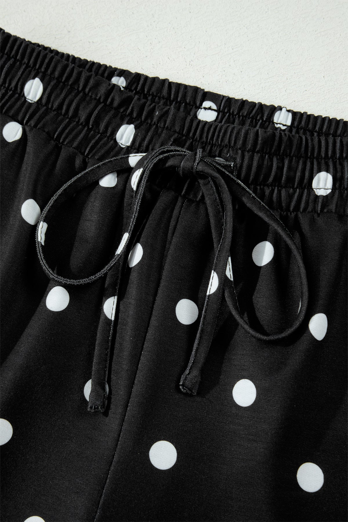 Black Polka Dot Short Sleeve Loose Top Drawstring Shorts Set