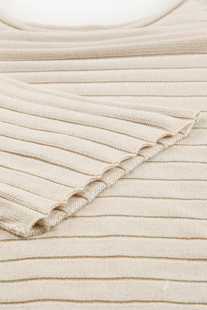 Haut dolman en tricot côtelé marron à coutures apparentes 