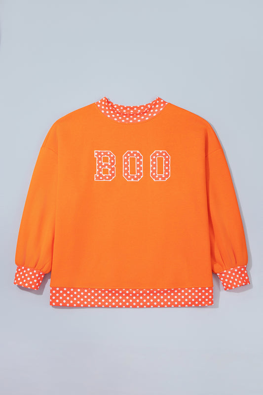 Grapefruit Orange Casual Polka Dot Patchwork Letter Graphic Plus Size Sweatshirt