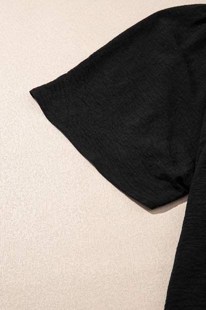 Black Plus Size Solid Color Notched Neck Short Sleeve Loose Dress