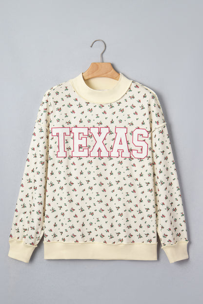 Beige Floral Print Stand Neck Long Sleeve Slogan Sweatshirt