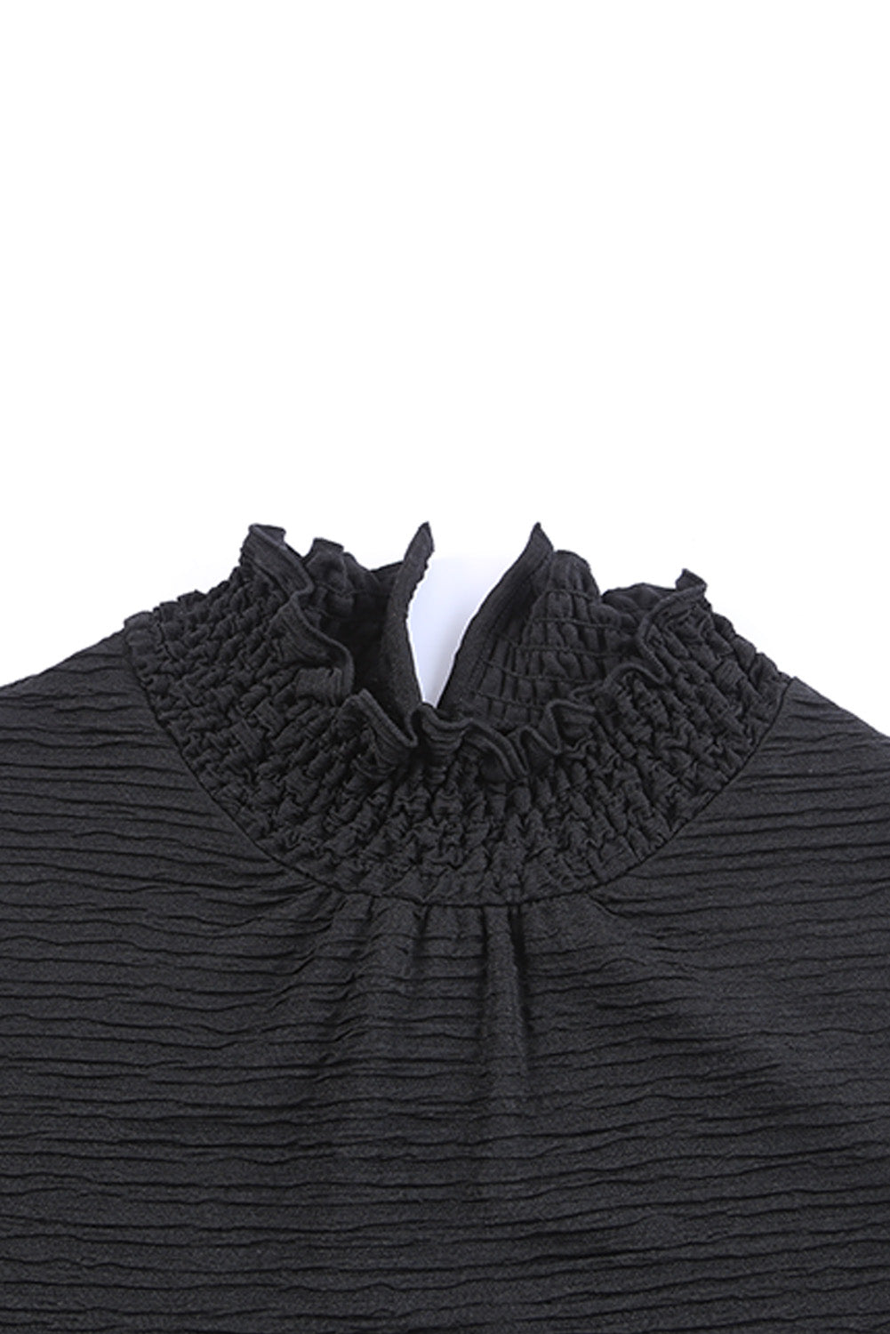 Frilled Smocked Neck Textured Bishop Sleeve Blouse