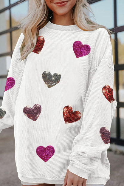 Sweat-shirt blanc à cordon avec motif cœur de Saint-Valentin