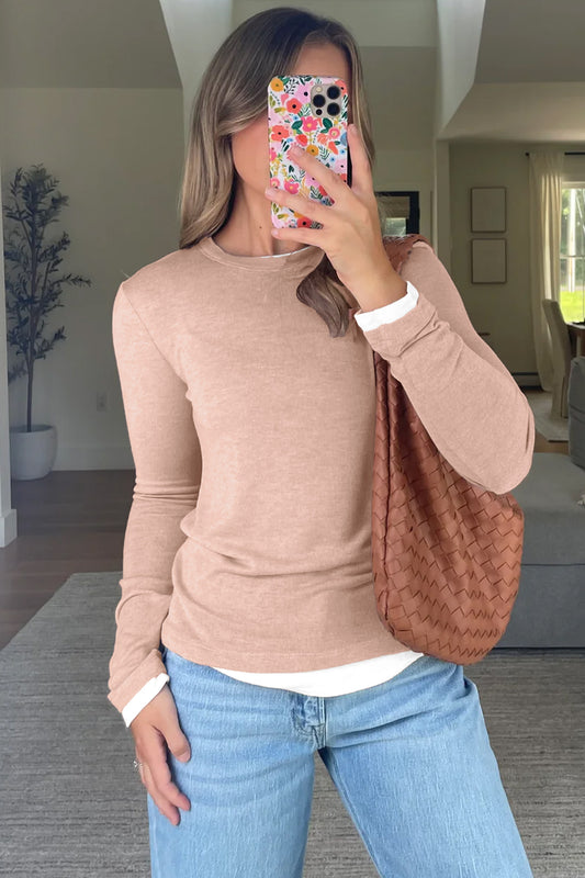 Smoke Gray False Two Piece Color Block Patchwork Long Sleeve Top