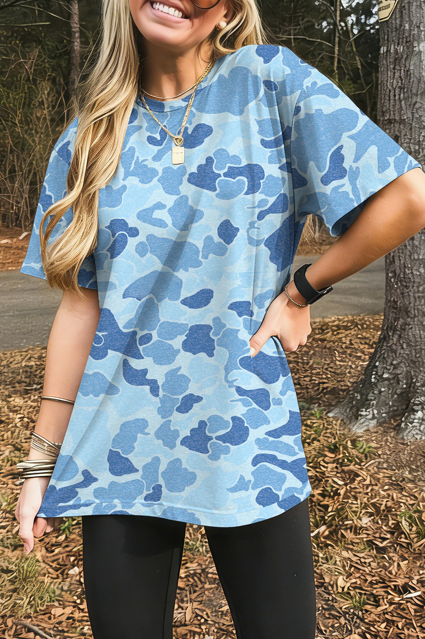 Multicolour Retro Camouflage Print Womens Casual T Shirt