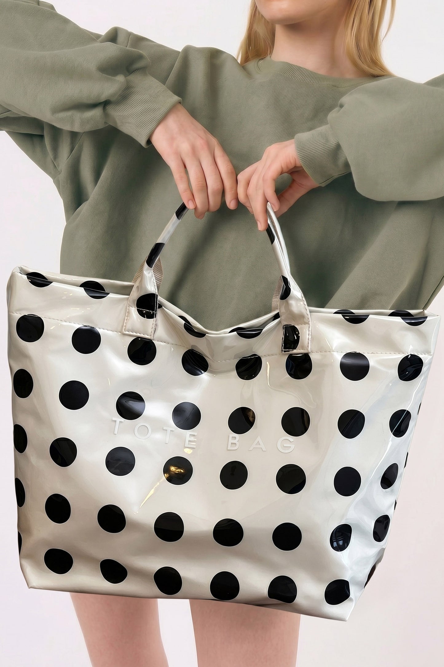 Color black Polka Dot Durable Waterproof PVC Tote Bag