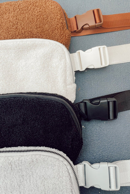 Sac bandoulière réglable en sherpa café 