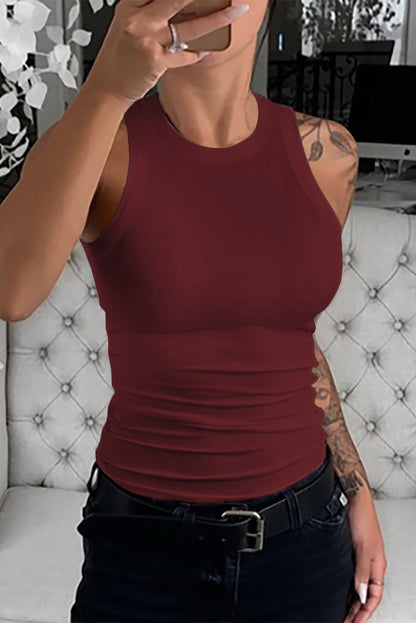 Top sin mangas de corte slim de punto de canalé liso 