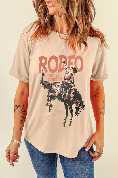 Khaki RODEO Cowboy Graphic Crewneck T Shirt