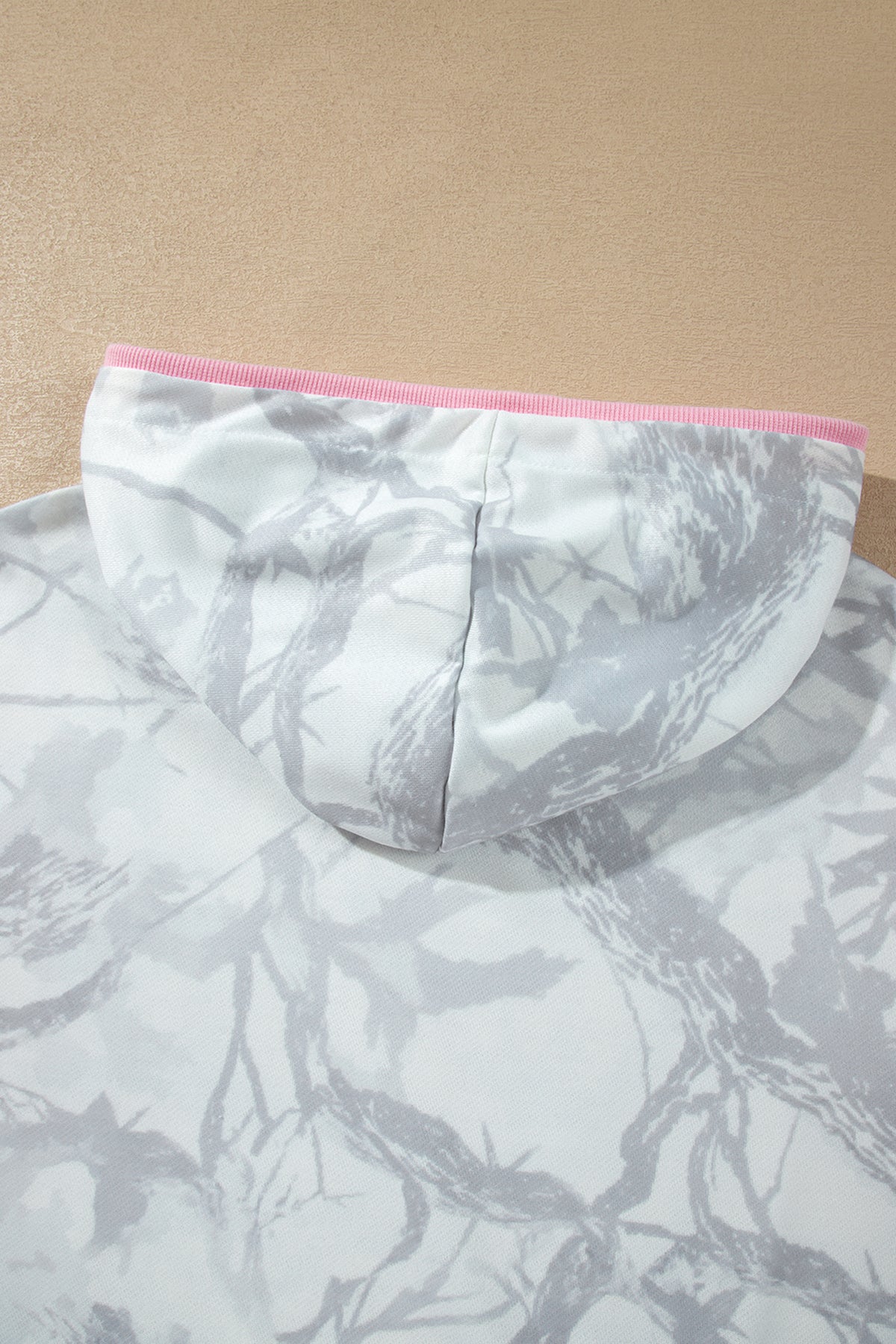 Gray Abstract Print Colorblock Long Sleeve Hoodie