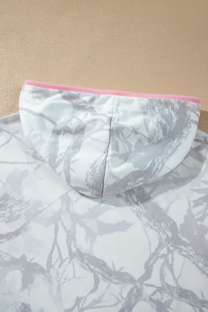 Gray Abstract Print Colorblock Long Sleeve Hoodie