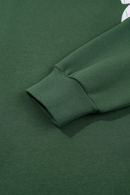 Blackish Green Striped Bow Graphic Oversized Sweatshirt