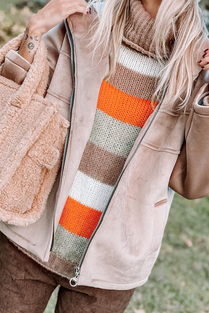 Pull à col roulé rayé multicolore à épaules tombantes 