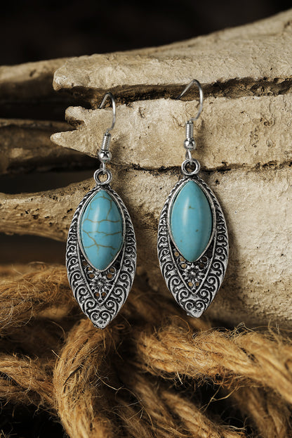 Boucles d'oreilles arabesques bohèmes turquoise vintage argentées