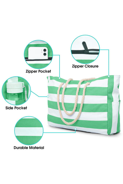 Light Blue Striped Waterproof Canvas Large Capacity Tote Bag