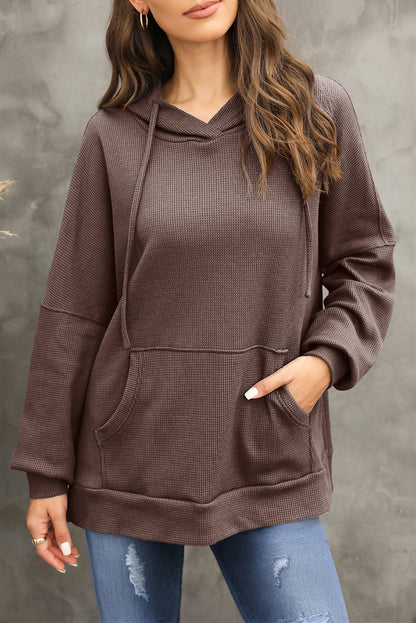 Sweat à capuche surdimensionné en tricot gaufré avec doublure polaire café