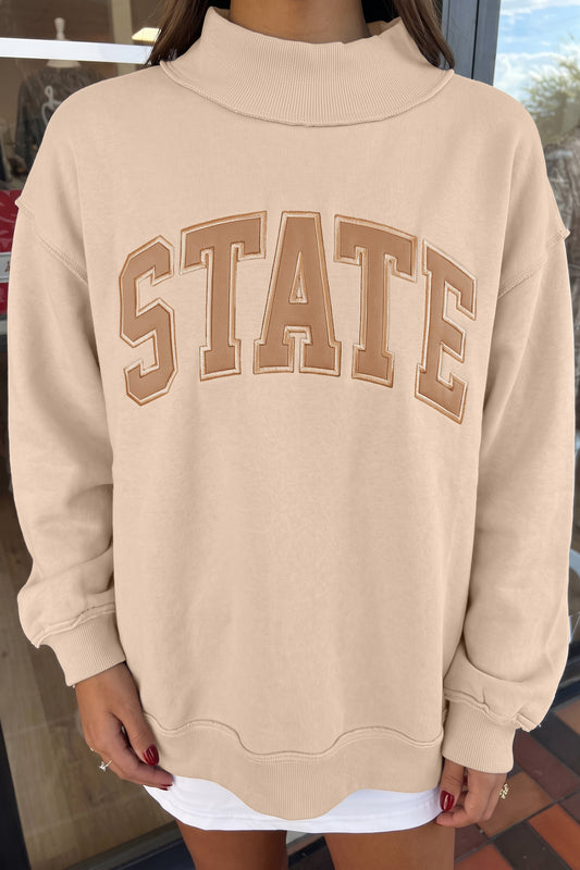 Parchment Exposed Seam Mock Neck STATE Letter Graphic Loose Sweatshirt