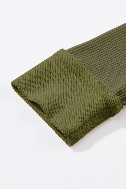 Top de manga larga con botones de punto tipo gofre marrón 