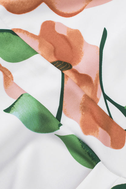 Robe mi-longue moulante fendue à épaules dénudées et imprimé floral bleu foncé