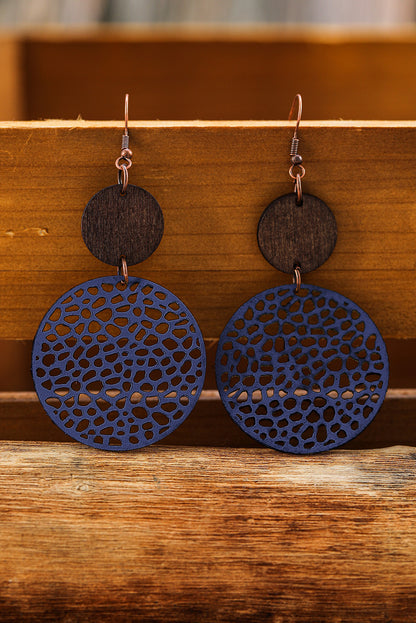 Hollow Out Wooden Round Drop Earrings