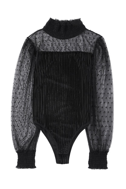 Body en velours côtelé à manches longues et pois transparents