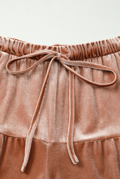 Straw Yellow Mineral Wash Lace-up High Waist Tiered Bell Bottom Pants