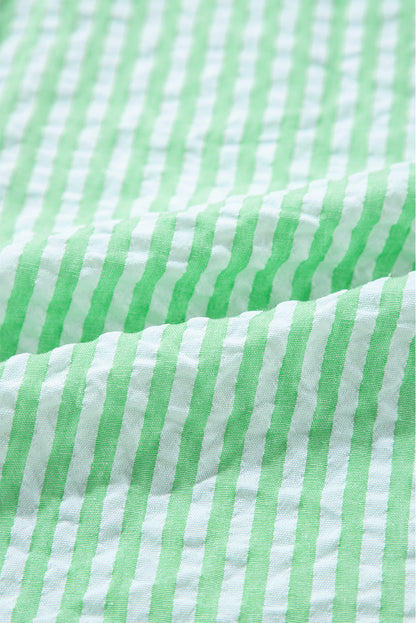 Chemise ample boutonnée à manches ballon et rayures roses