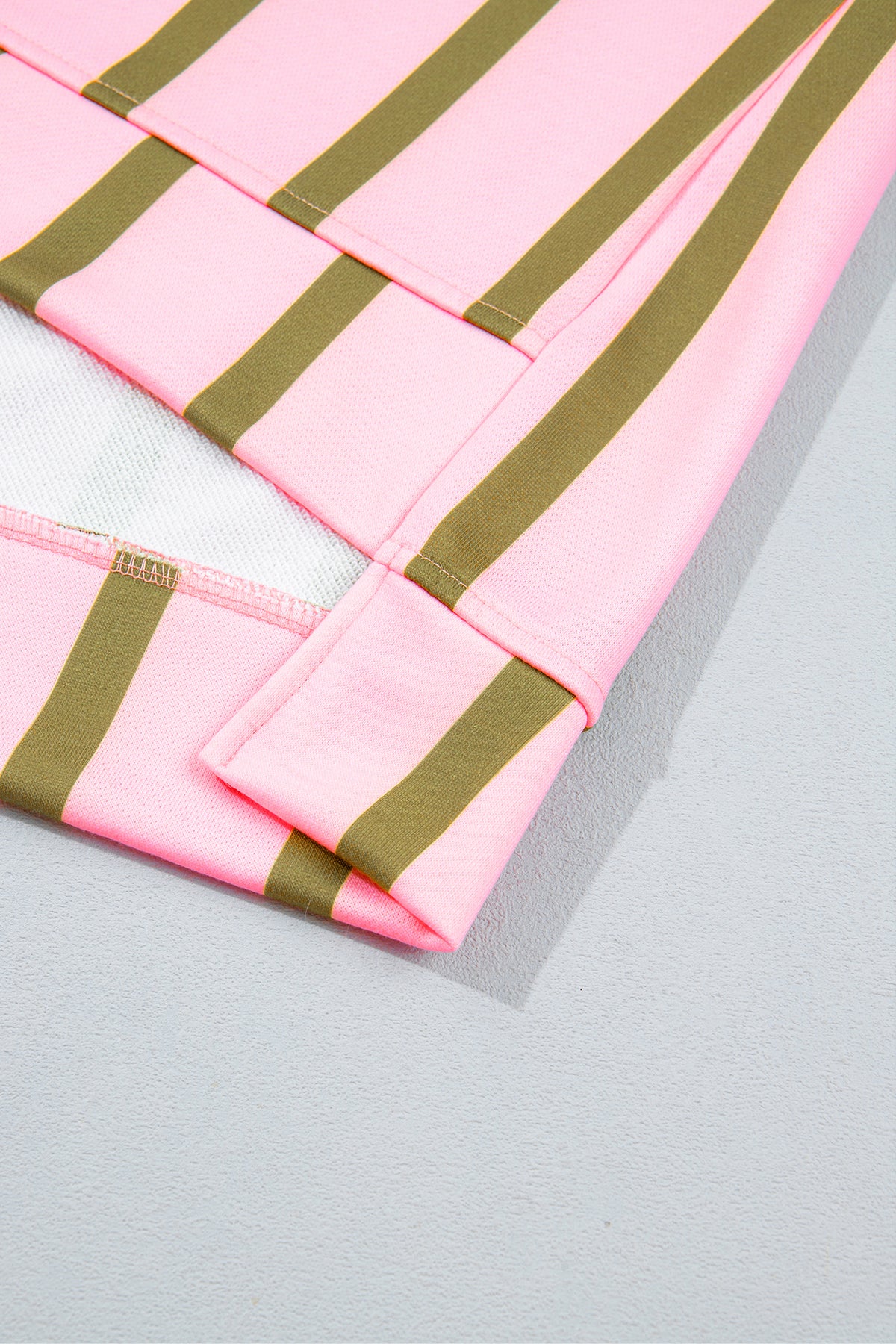 Green Stripe Dropped Shoulder Round Neck Casual Sweatshirt