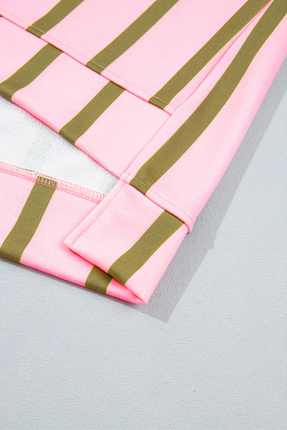 Green Stripe Dropped Shoulder Round Neck Casual Sweatshirt
