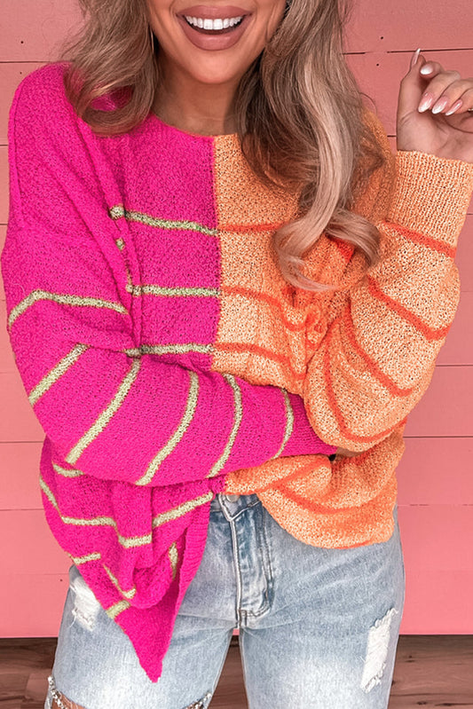 Suéter de punto holgado con bloques de color a rayas multicolores 