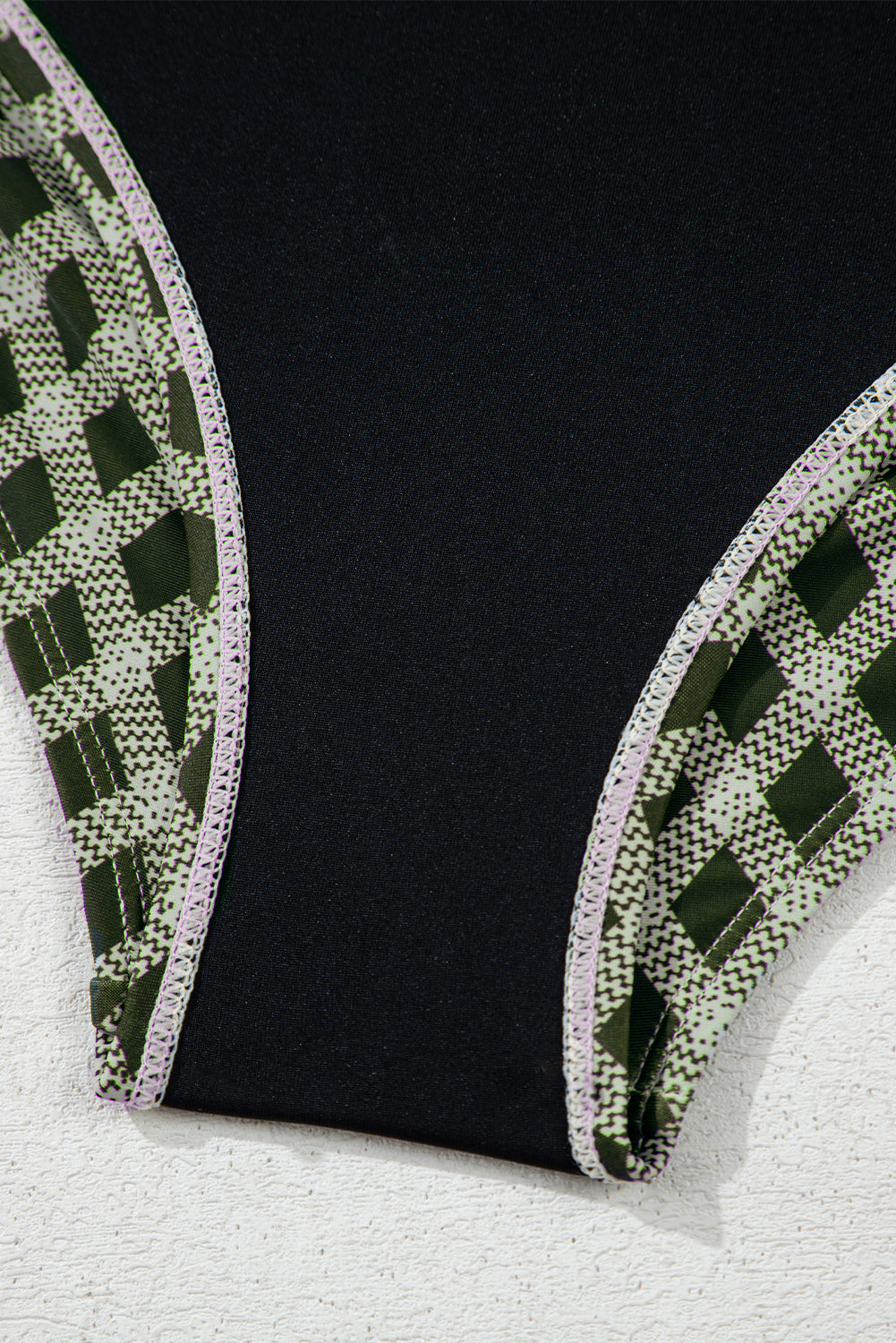 Bikini taille haute à carreaux et pois verts