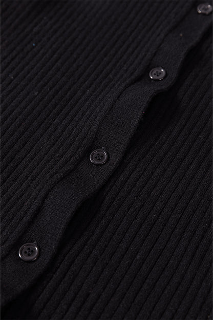 Cardigan noir en tricot côtelé à col slim