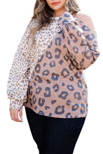 Plus Size Leopard Color Block Asymmetrical Cold Shoulder Top