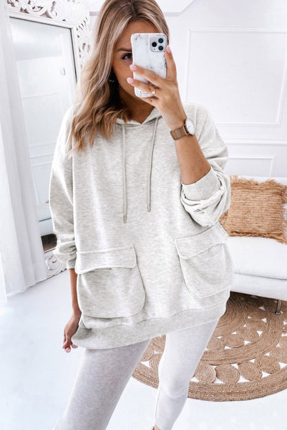 Sudadera con cordón y bolsillo con solapa doble albaricoque