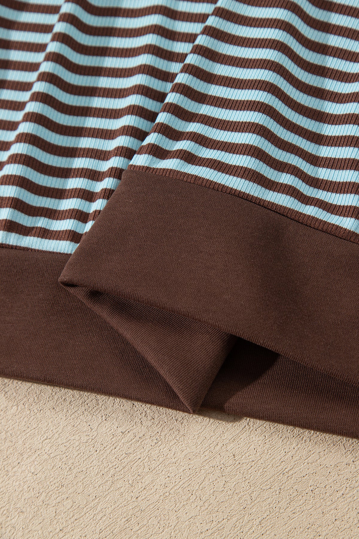 Brown Stripe Drop Shoulder Loose Top and Pants Two Piece Set