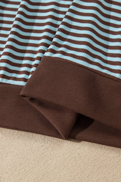 Brown Stripe Drop Shoulder Loose Top and Pants Two Piece Set