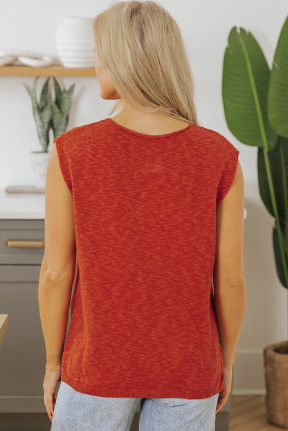 Pull orange uni à manches courtes et col en V fendu