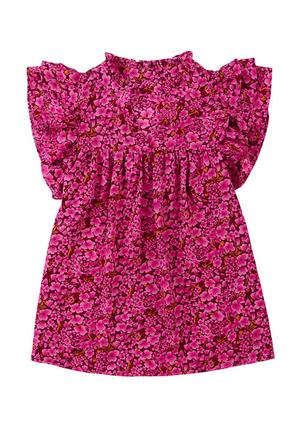 Haut à col en V et manches flottantes à imprimé floral