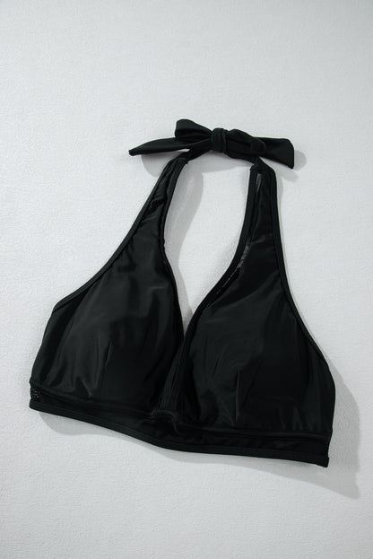 Bikini push-up noir à col en V et bordure en maille transparente